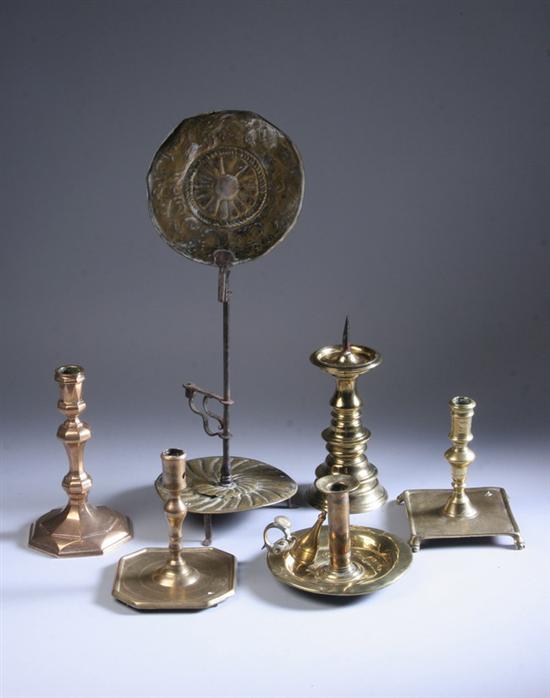 Appraisal: SIX ANTIQUE LIGHTING DEVICES th and th centuries Including a