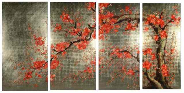 Appraisal: A SET OF FOUR VIETNAMESE WALL PANELS each with cherry