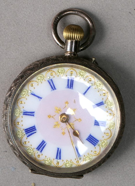 Appraisal: A SILVER POCKET WATCH top wind with white enamel dial