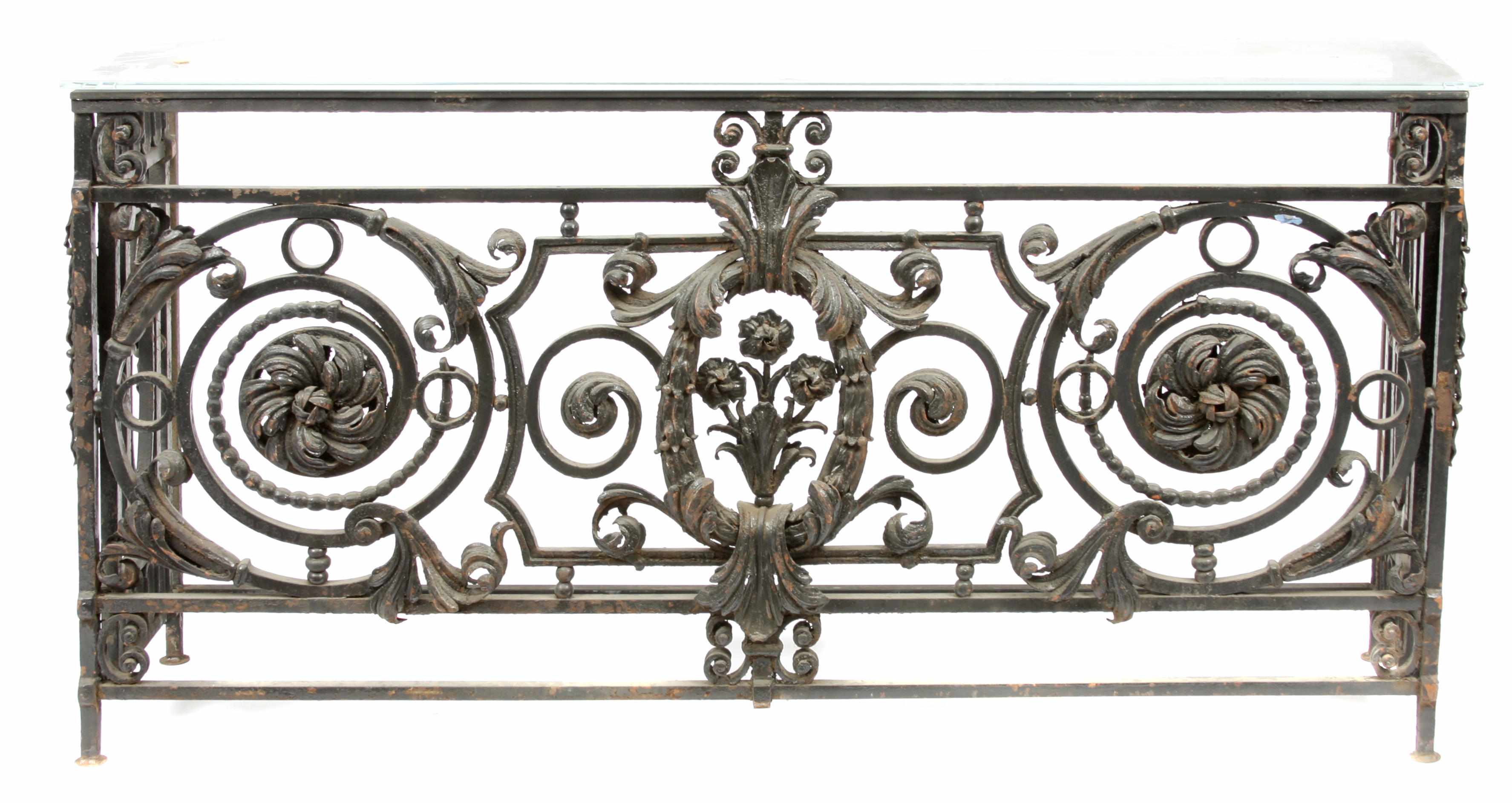 Appraisal: An iron balcony adapted to a console table height in