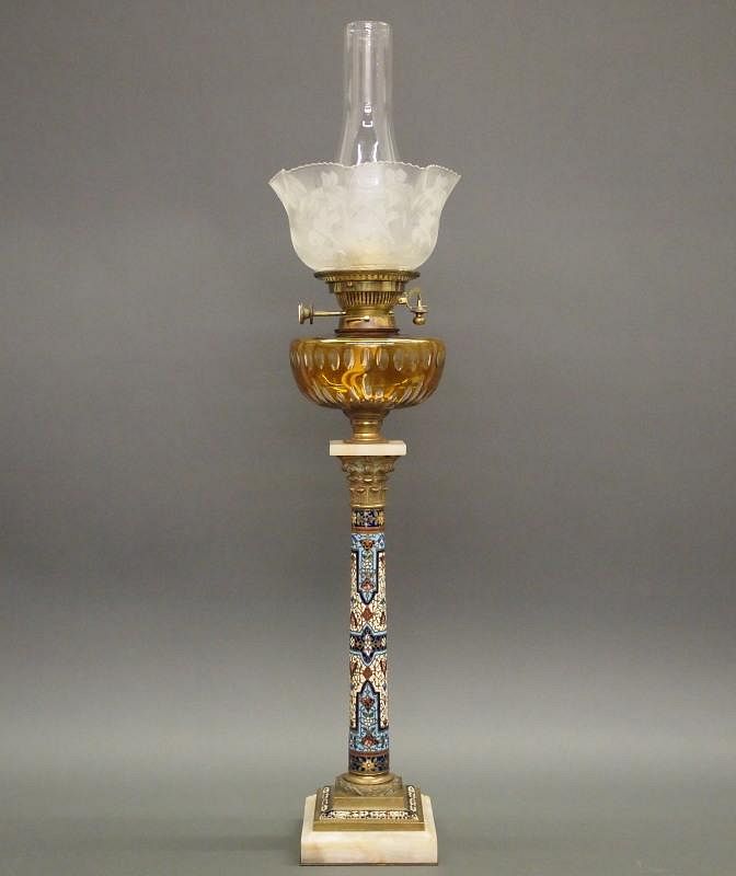 Appraisal: Champleve banquet lamp A late th century French Champleve and