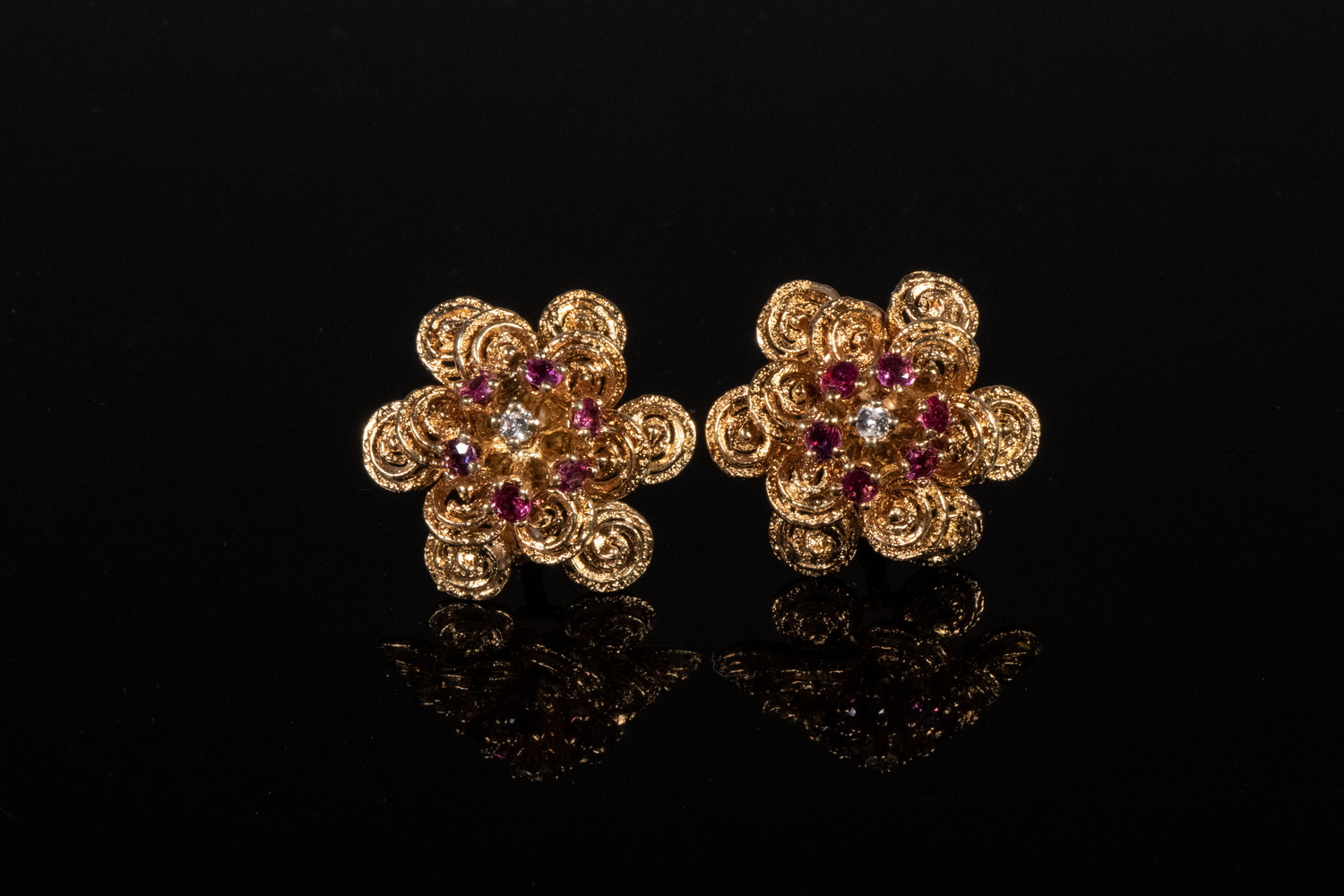 Appraisal: PR K GOLD RUBY DIAMOND EARRINGS Pair of K Yellow