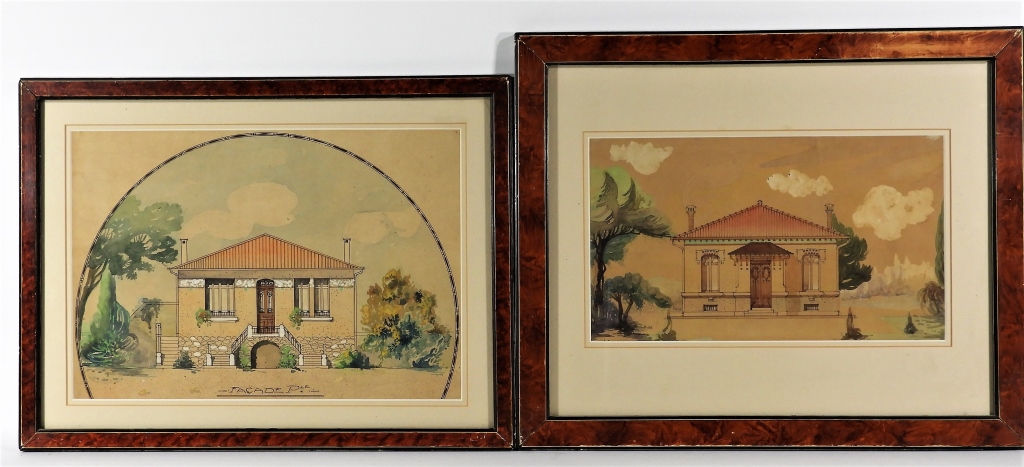 Appraisal: ANTIQUE ARCHITECTURAL BUILDING WC DRAWINGS Europe th CenturyTwo different structures