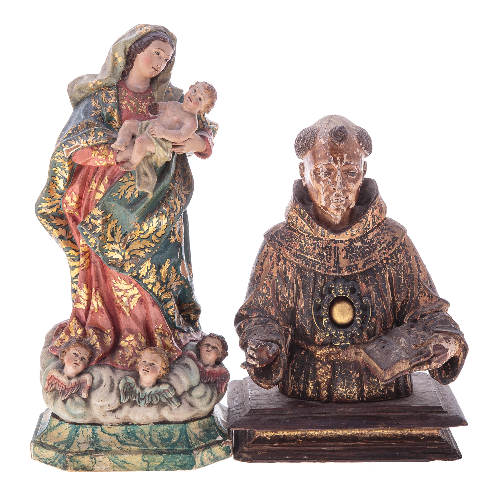 Appraisal: TWO CARVED PAINTED WOOD SANTOS Spanish colonial and Italian devotional