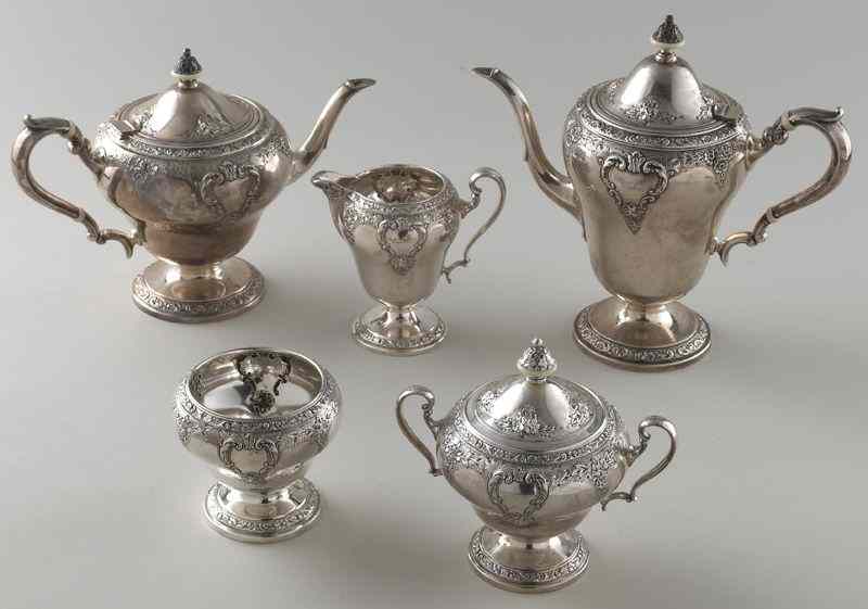 Appraisal: pc Meadow Wood by Watson silver tea serviceincluding coffee pot