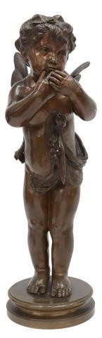 Appraisal: Patinated bronze sculpture Winged Cherub possibly a depiction of a