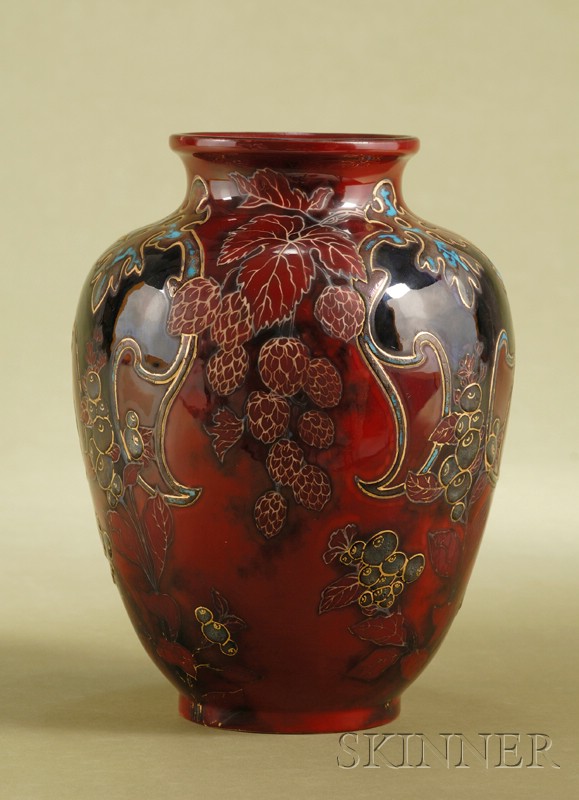 Appraisal: Bernard Moore Flambe and Luster Glaze Vase c with flared