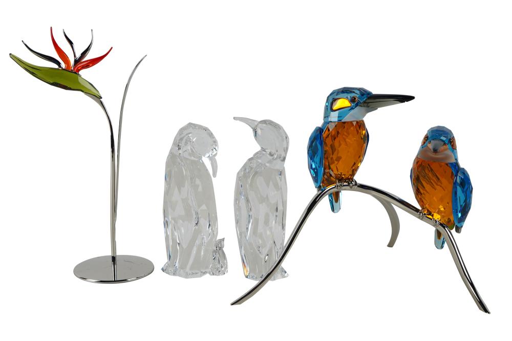 Appraisal: FOUR SWAROVSKI FIGURESwith boxes kingfisher birds inches wide inches high