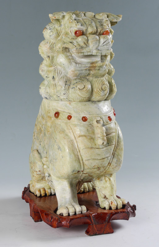 Appraisal: CHINESE CARVED STONE TEMPLE LION Nicely carved figure of a