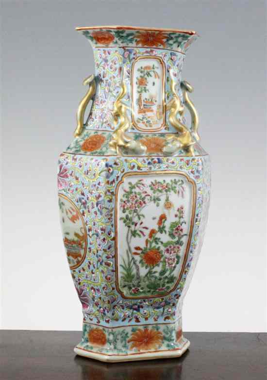 Appraisal: A Chinese famille rose hexagonal baluster vase late th century