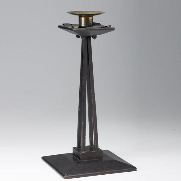 Appraisal: CHARLES ROHLFS Ebonized candlestick with four stems on a faceted