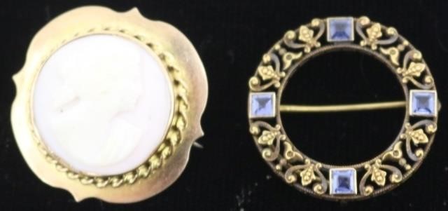 Appraisal: LADIES PINS TO INCLUDE A TH C SHELL CAMEO GOLD