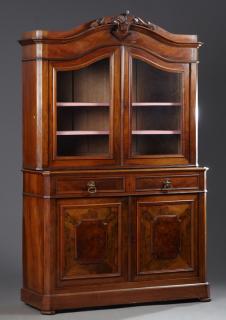 Appraisal: English William IV Carved Walnut Bookcase Cupboard English William IV