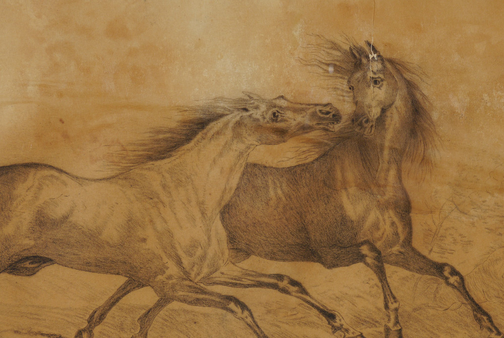 Appraisal: VERNET Charles French-American - Horses Running in Stride Pencil Drawing