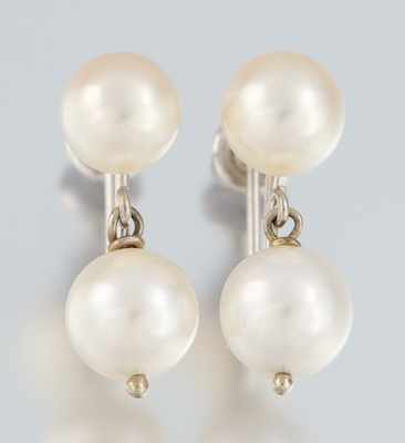 Appraisal: A Pair of Double Pearl Earrings k white gold French