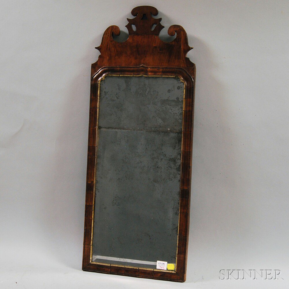 Appraisal: Queen Anne Mahogany Veneer Mirror mid- th century with scrolled