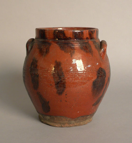 Appraisal: Redware crock th c with manganese splash decoration h