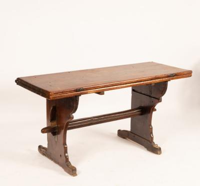 Appraisal: A th Century walnut Swiss table the oblong fold-over top