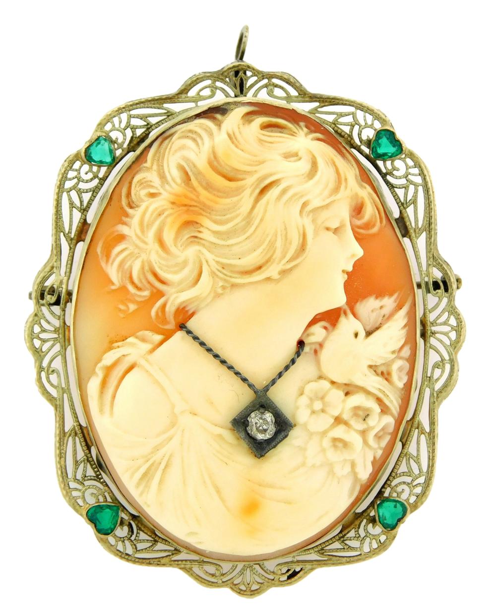 Appraisal: JEWELRY K SHELL CAMEO PIN PENDANT OVAL FILIGREE FRAME STAMPED