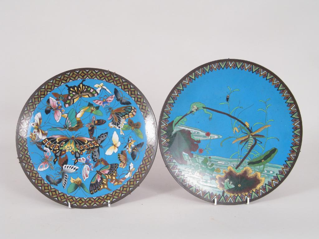 Appraisal: A Japanese cloisonne circular Plaque enamelled with dragonflies frogs etc