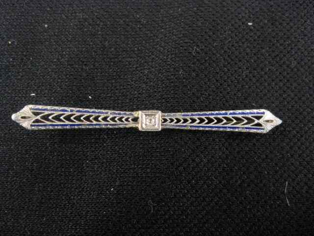 Appraisal: Diamond Enameled Bar Pin small diamond in k white gold