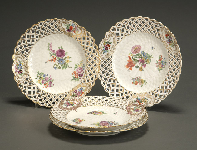 Appraisal: Group of Four Meissen Reticulated Dessert Plates Circa - Each