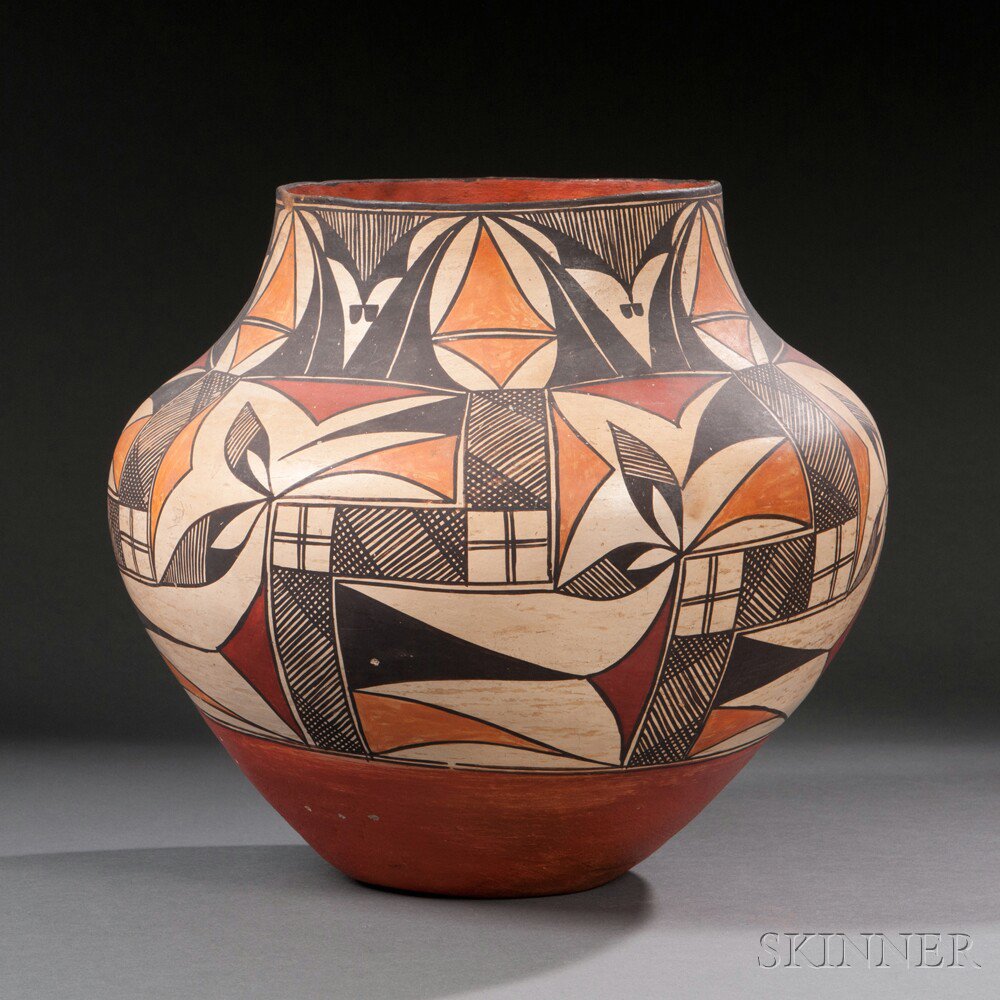 Appraisal: Acoma Four-color Pottery Jar c with balanced zigzag foliate and