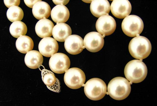 Appraisal: Nice quality '' cultured pearl single strand necklace with K