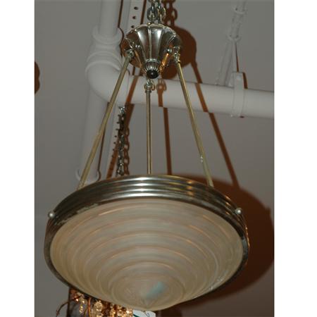 Appraisal: Art Deco Style Metal and Frosted Glass Chandelier Estimate nbsp