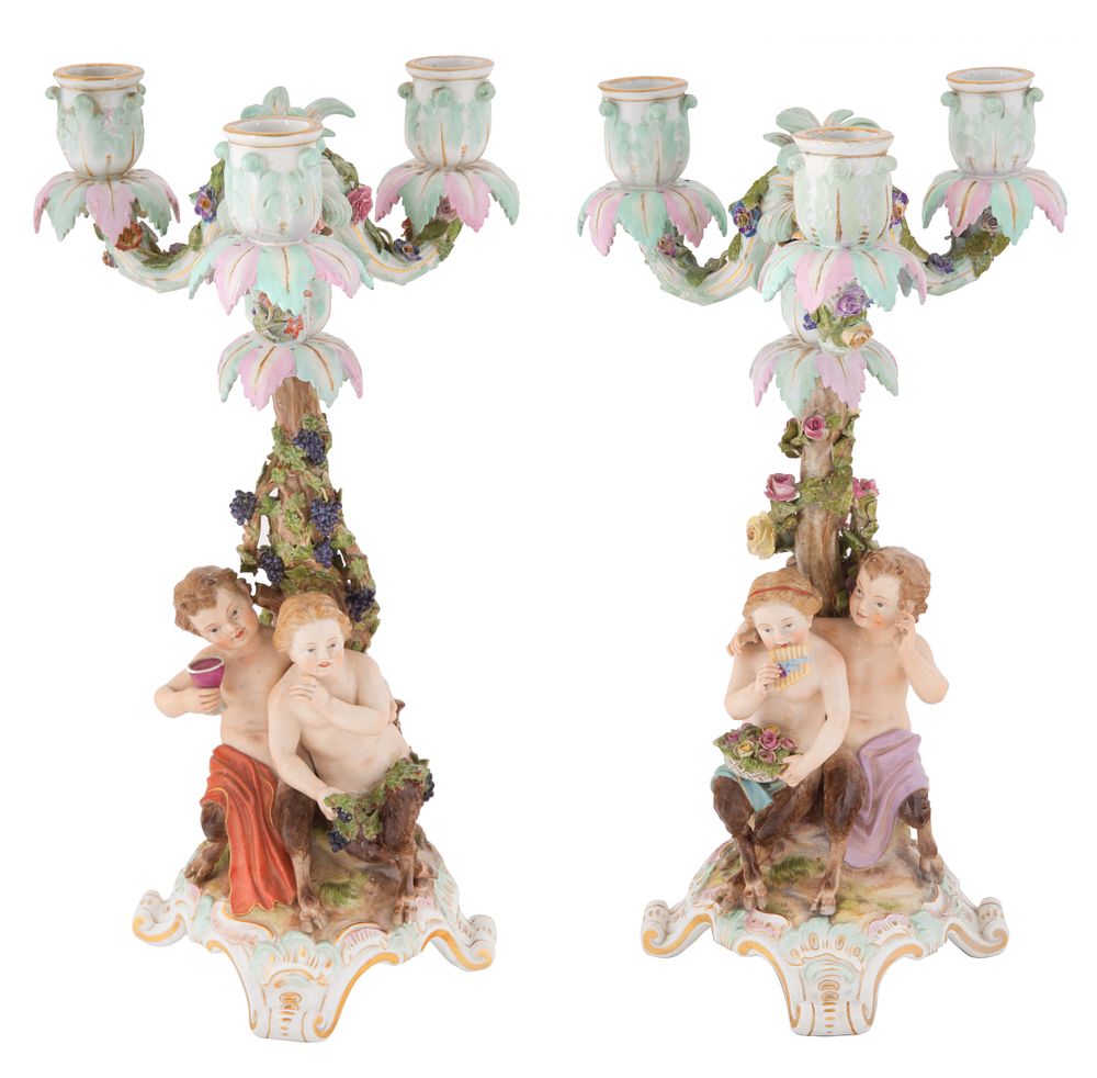 Appraisal: A PAIR OF PORCELAIN CANDELABRA MEISSEN LATE TH CENTURY A