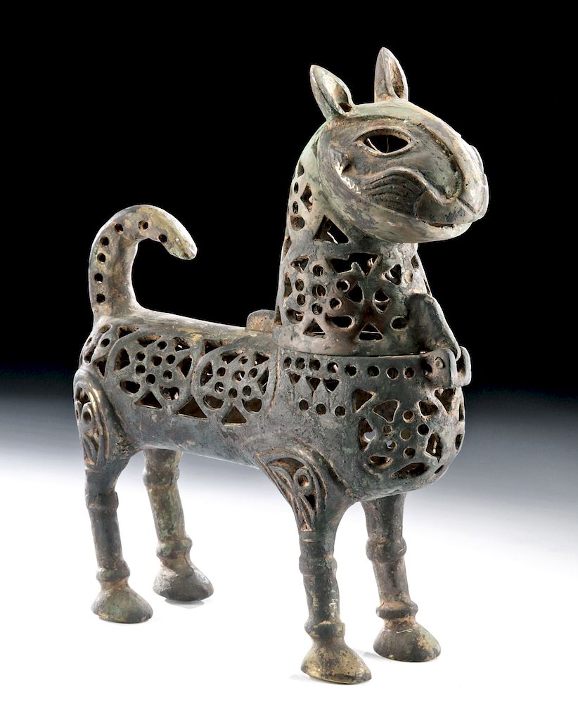 Appraisal: th C Islamic Ghasnavid Brass Incense Burner - Feline Central