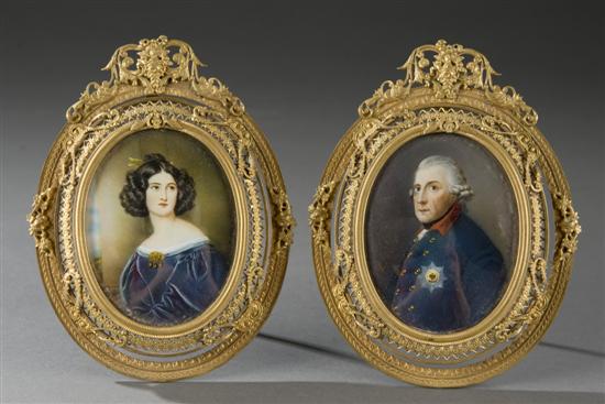 Appraisal: Two handpainted miniature portraits on ivory German Late th early