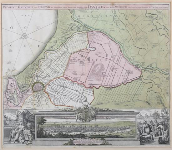 Appraisal: MAP AND VIEW OF DANZIG POLAND by Johann Baptiste Homann