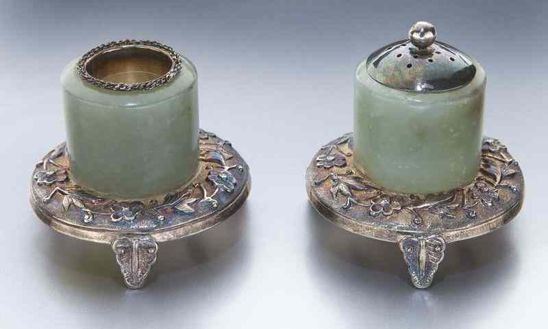 Appraisal: Pr Chinese Qing jade archer's rings both mounted on silver