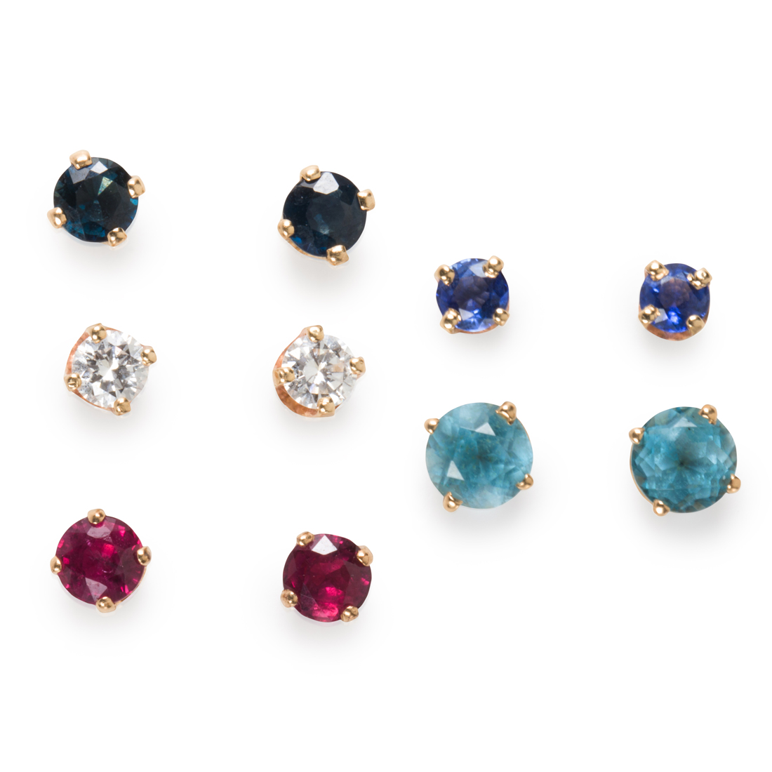 Appraisal: A GROUP OF GEMSTONE AND FOURTEEN KARAT GOLD STUD EARRINGS