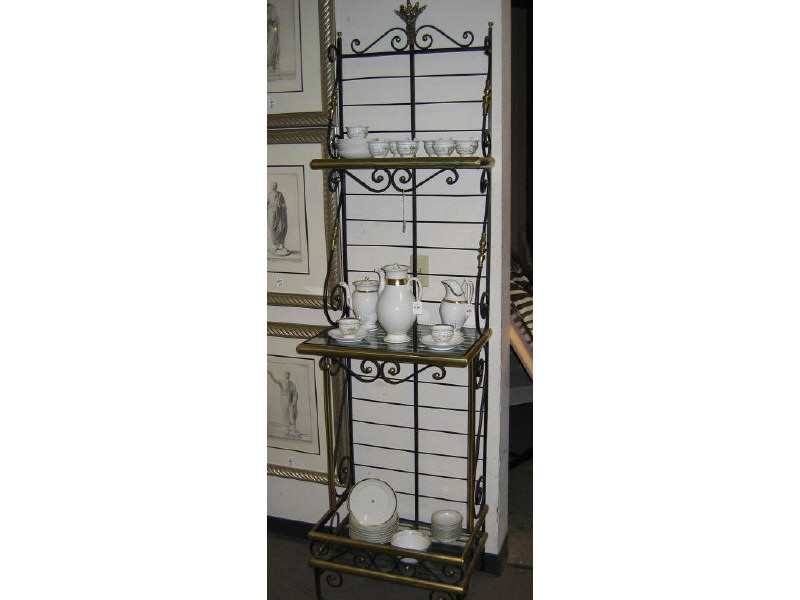 Appraisal: FRENCH BAKERS RACK Three tier brass bound with scrolling supports