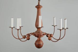 Appraisal: Country Painted Wood Iron Chandelier Reproduction American country red painted