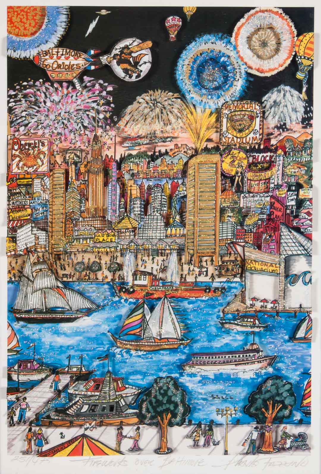 Appraisal: Charles Fazzino Fireworks Over Baltimore collage American b -D screenprint