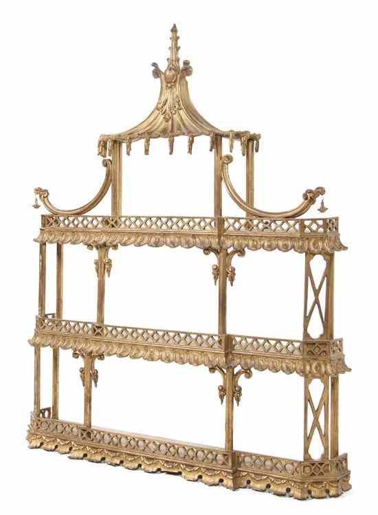 Appraisal: A Chinese Chippendale Style Giltwood Hanging Etagere of pagoda form