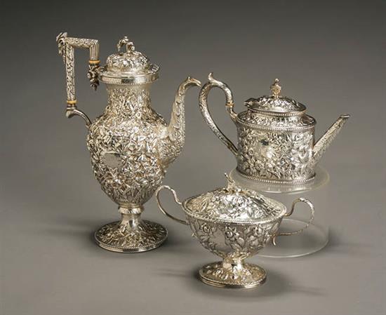 Appraisal: S Kirk Son Repouss Silver Assembled Three-Piece Coffee and Tea