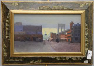 Appraisal: Paul Sibley oil on board Brooklyn Bridge signed lower right