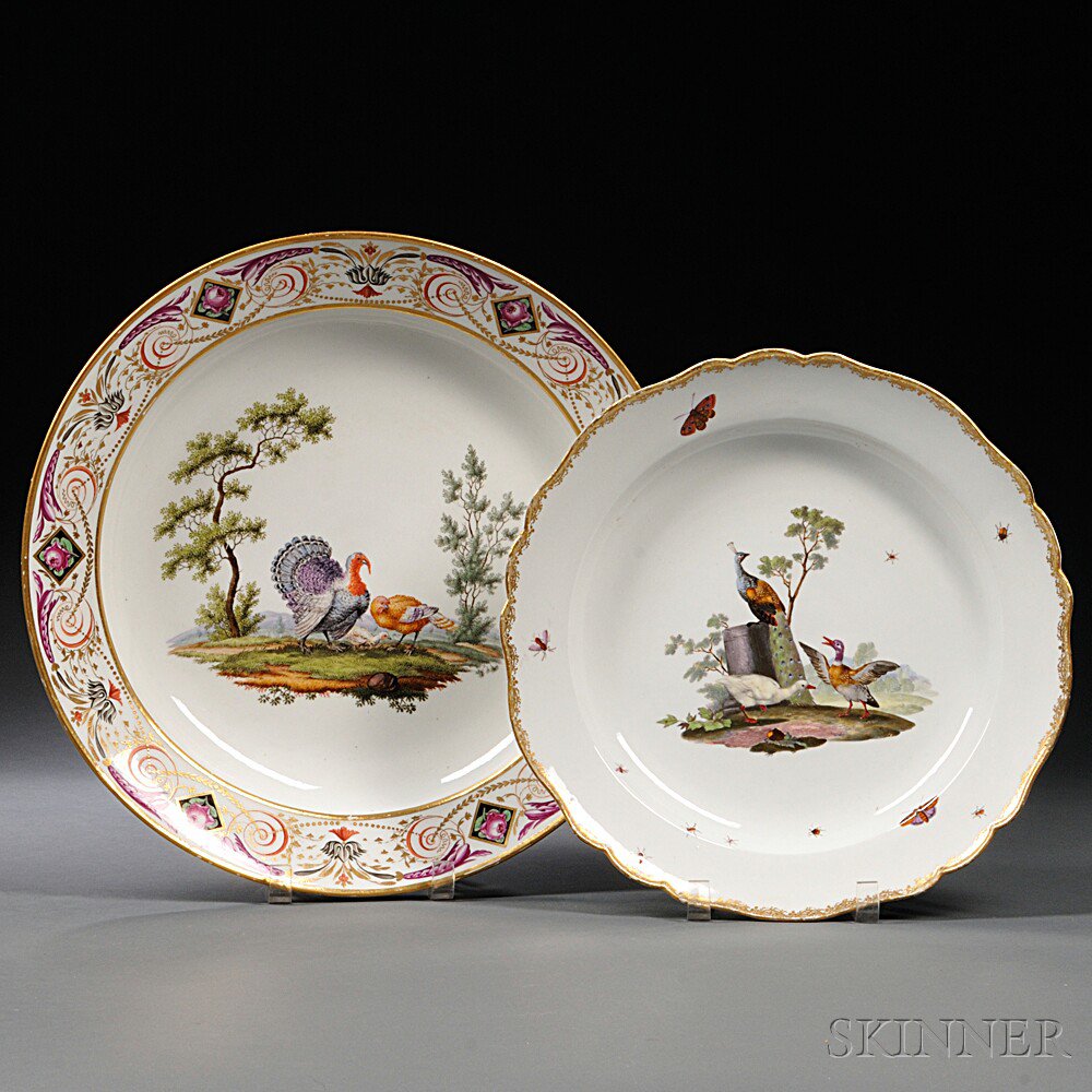 Appraisal: Two Meissen Circular Porcelain Platters Decorated with Birds mid- th