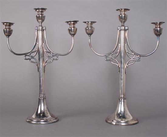 Appraisal: A Pair of Silverplate Three-Light Candelabra Height inches