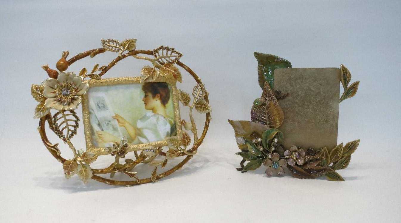 Appraisal: TWO JAY STRONGWATER PICTURE FRAMES of cast metal hand enameled