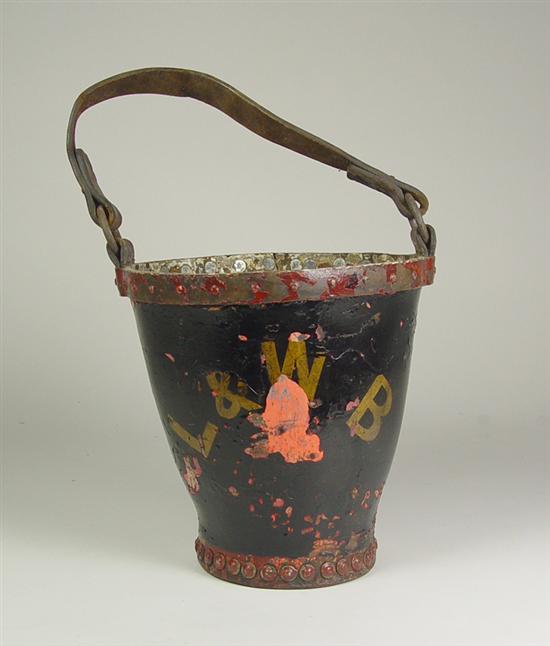 Appraisal: Leather Fire Bucket Mid th Century Marked L WB Original