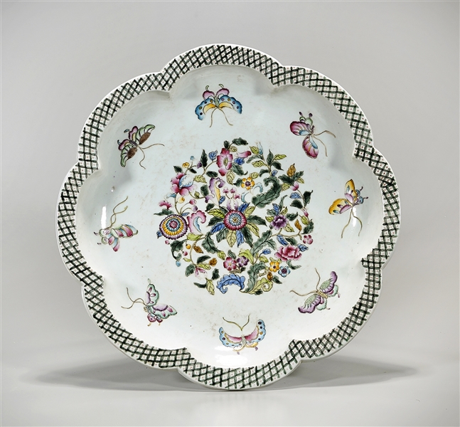 Appraisal: Chinese enameled porcelain charger floral form rim flowers and butterflies