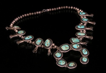 Appraisal: A Native American Squash Blossom Turquoise Necklace A silver double