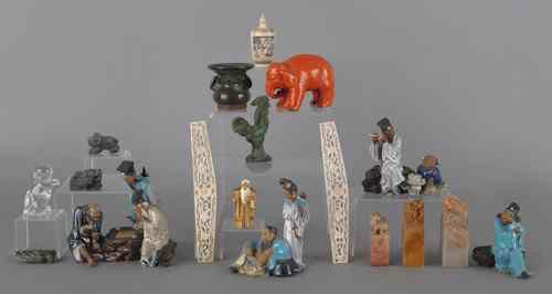 Appraisal: Group of decorative Asian objects to include Japanese earthenware figures