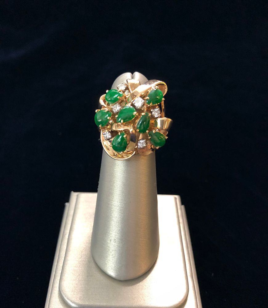 Appraisal: Jadeite and Diamond k Yellow Gold Cocktail Ring Jadeite and