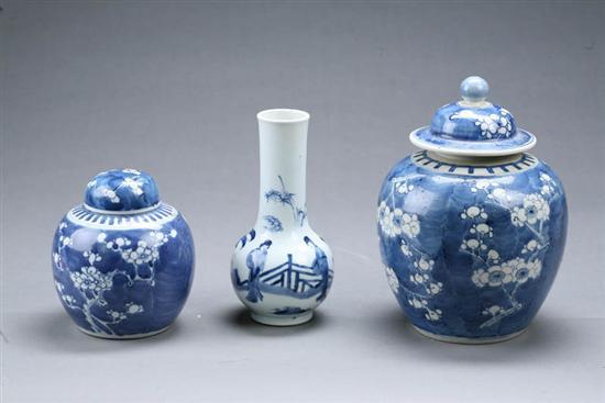 Appraisal: TWO GINGER JARS AND A VASE Asian th century porcelain